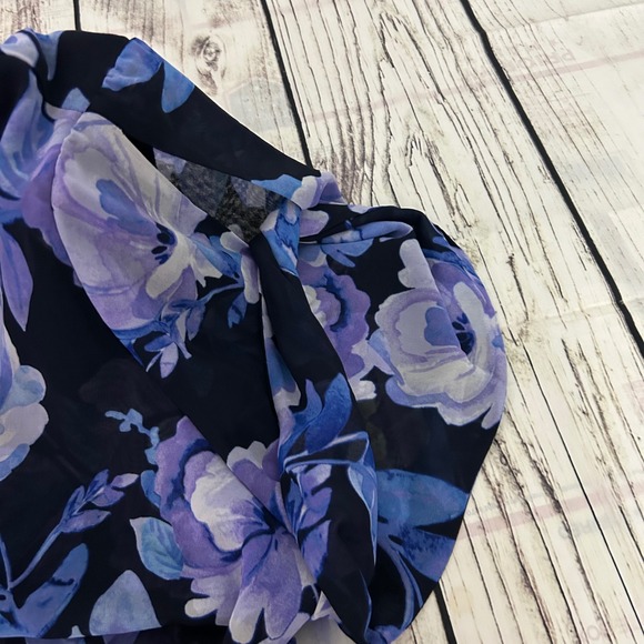 Susan Graver Womens 3X Blue Purple Floral Chiffon Overlay Blouse Short Sleeve - Picture 5 of 9